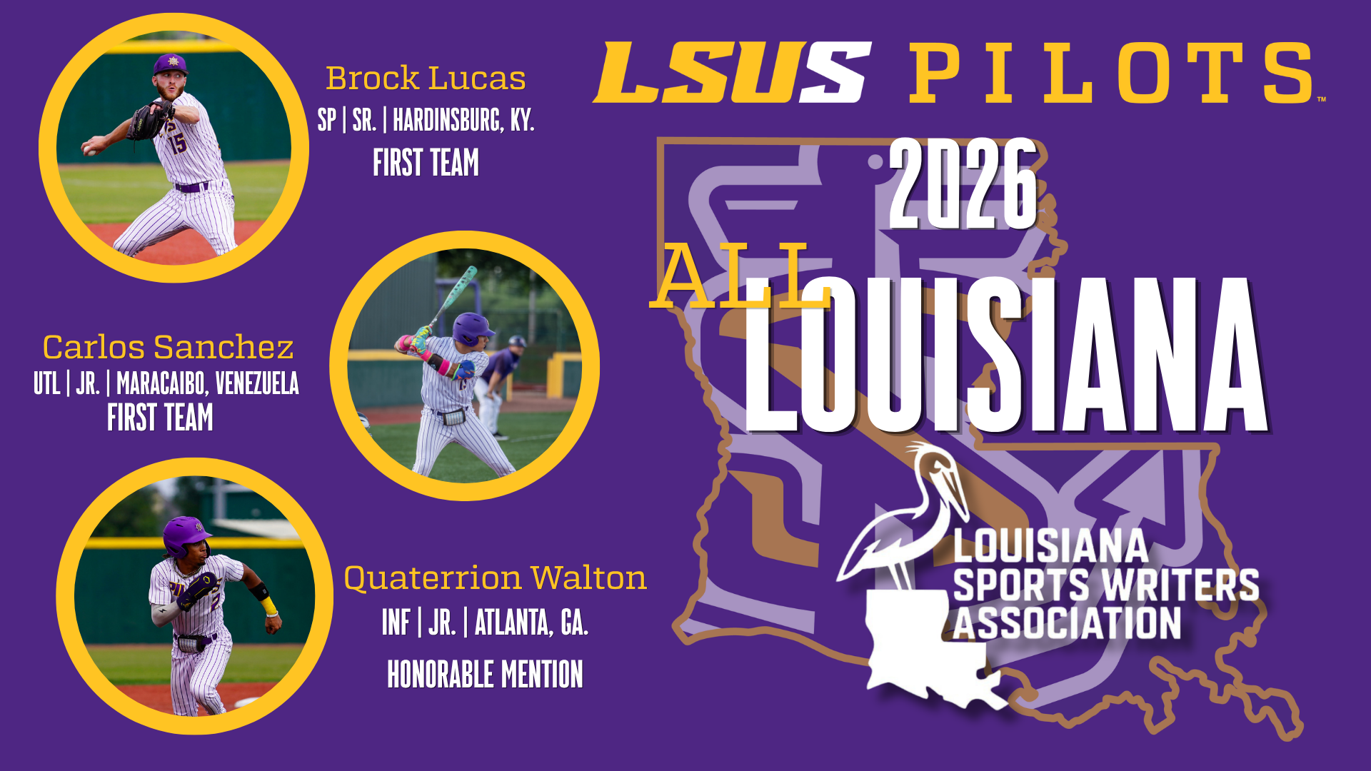 Three Pilots Earn LSWA All-Louisiana Baseball Recognition